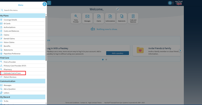 Screenshot of Cost Estimator link