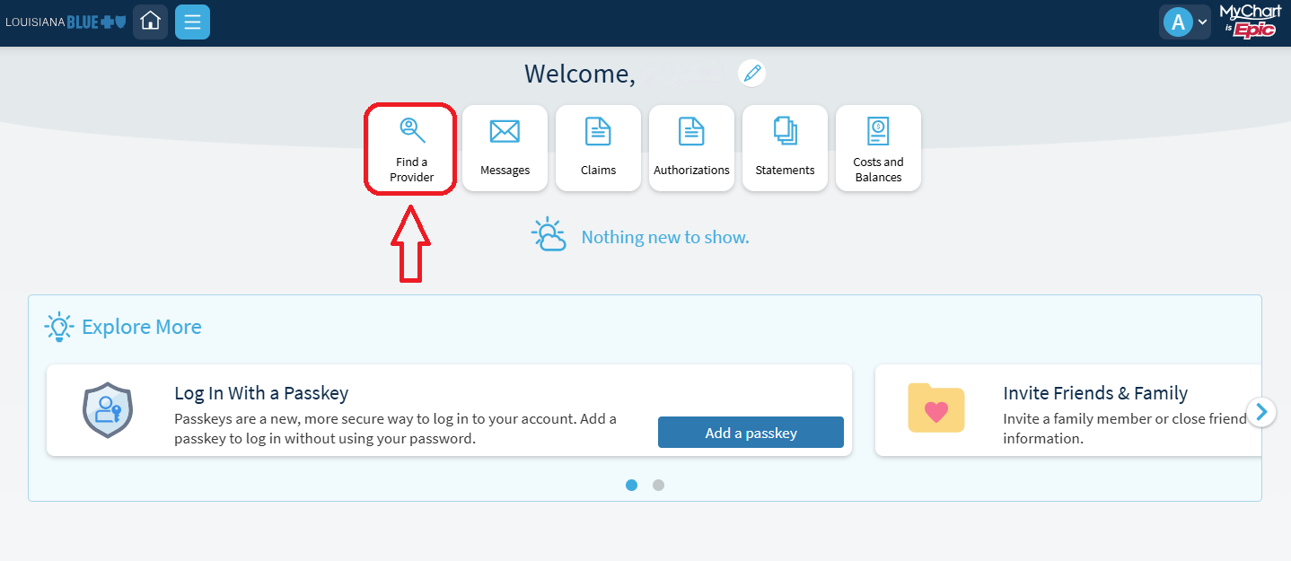 Screenshot of Find a Provider link